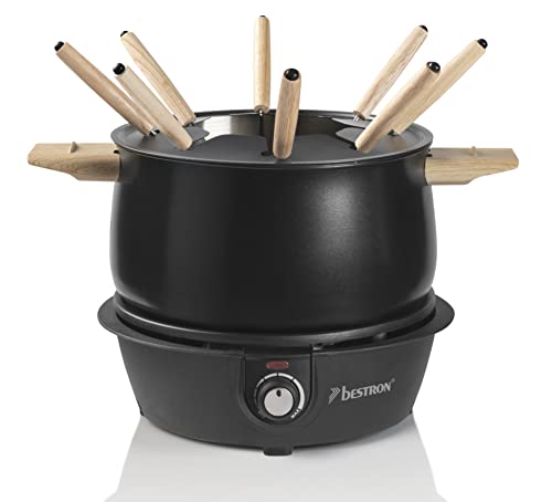 Bestron Set Per Fonduta Elettrico, Macchina Per Fonduta Fino A 8 Persone, Con 8 Forchette Per Fonduta E Termostato Continuo, Incluso Paraspruzzi, Colo