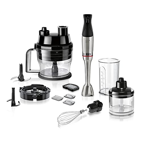 Bosch Frullatore A Immersione Ergomaster Serie 6, 1200 W, In Acciaio Inox, Con Taglierina A Cubo, Tritatutto, Acciaio Inox/Nero