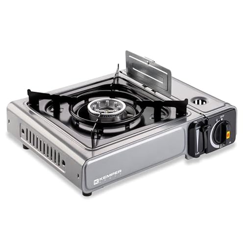 K Kemper Group Fornello A Gas Nomade Inox 1900W Accensione Piezo Doppio Sistema Di Sicurezza Valigetta, 104987N