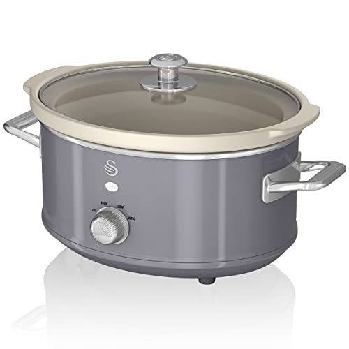 Swan Retro Sf17021Grneu Slow Cooker 3,5L Contenitore Di Cottura Rimovibile, Ceramic Non-Stick Pfoa & Ptfe Free, 3 Livelli Di Temperatura, Coperchio Di