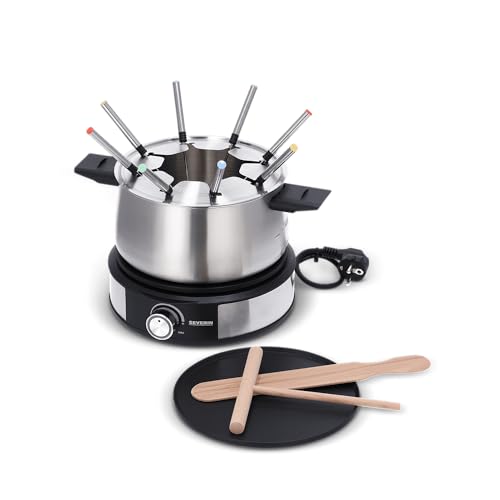 Severin Combinazione Fonduta-Crêpes, Set Per Fonduta Lavabile In Lavastoviglie Con 8 Forchette, Combinazione Fonduta-Crêpes In Acciaio Inox, Nero, Fo