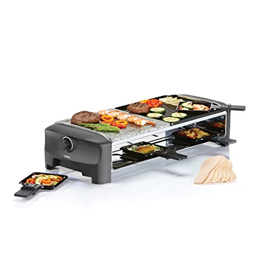 Princess 162820 Raclette 8 Stone & Grill Party, 1300 W, Alluminio, Nero