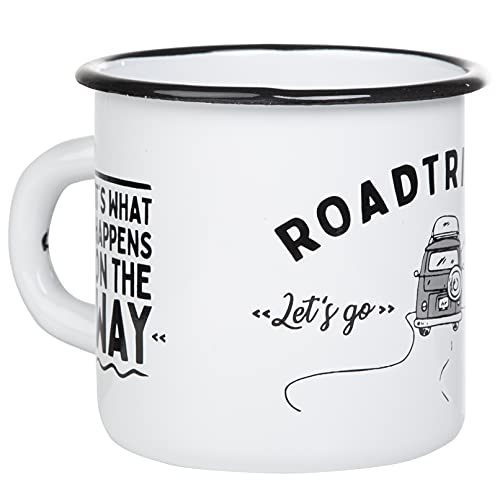 Mugsy Tazza Smaltata Con Campervan, Leggera E Infrangibile, 330 Ml (Bianco)