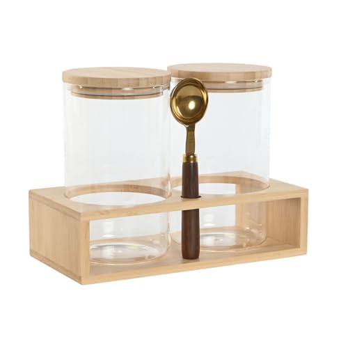 Home Esprit Set Di 2 Barattoli In Bambù Dorato Naturale Vetro Borosilicato 24 X 12 X 18,5 Cm