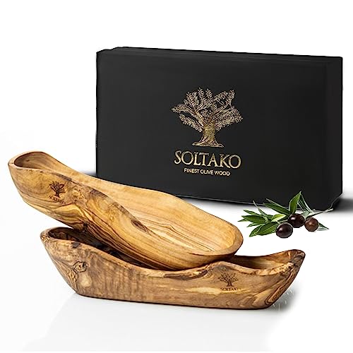 Soltako Set Di 2 Cestino Per Pane Rustico - Cestino Di Frutta In Legno D'Ulivo - Piatto Da Portata Per Baguette, Frutta - Cesto Di Frutta - Ciotola Pr