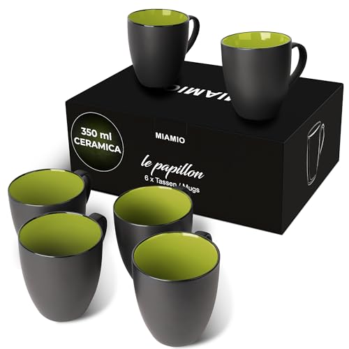Miamio – 6 X 350 Ml Pezzi Per Colazione/Set Di Tazze Da Caffè - Le Papillon Collezione (Nero-Verde)