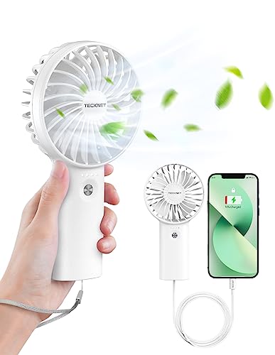 Tecknet Ventilatore Portatile Ricaricabile, 5200Mah Mini Ventilatore Usb Con Power Bank, [30 Ore Utilizzando] 3 Velocità Regolabili Ventilatore Portat