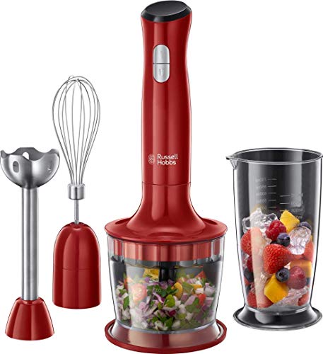 Russell Hobbs Frullatore A Immersione,3 In 1: Frullatore (Bicchiere 700 Ml), Tritatutto (500 Ml), Frusta Per Montare, 2 Velocità, Zuppe, Yogurt, Salse