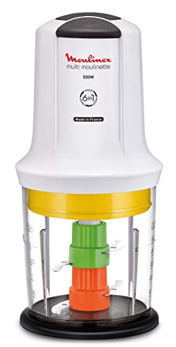 Moulinex Multi Moulinette 6-In-1, Tritatutto Elettrico, Trita, Frulla, Macina, Accessorio Salse 500 W, 0.5 Litri, 2 Velocità, Bianco, At7231