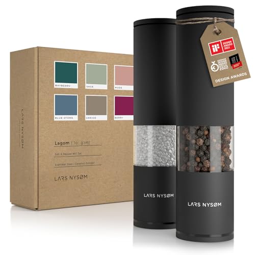 Lars Nysøm Set Di 2 Macina Sale E Pepe Manuale Con Macina In Ceramica Regolabile Da Grossolana A Fine I Set Di Macinini Per Spezie Di Design (Onyx Bla