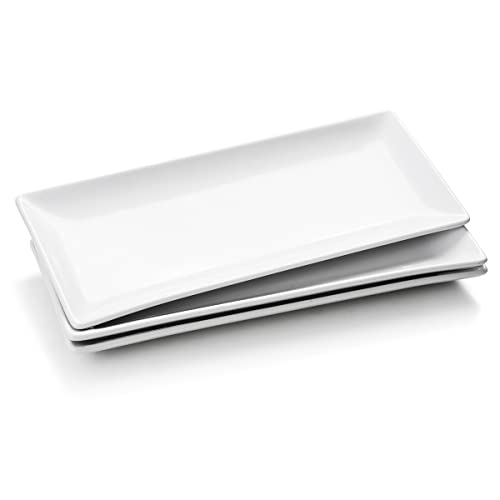 Wishdeco Set Di 3 Piatti Da Portata Rettangolari, Piatti Grandi In Porcellana 36X15 Cm, Servizio Piatti Bianchi Per Bistecca, Panino, Dessert, Insalat