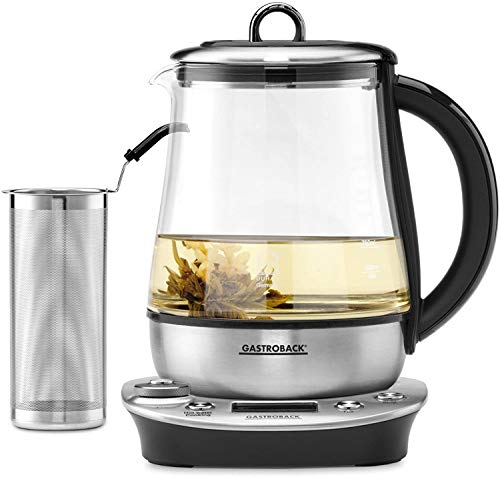 Gastroback 42438 Teiera In Vetro Per La Preparazione Del Tè 1,5 L 1400 W Argento, Trasparente