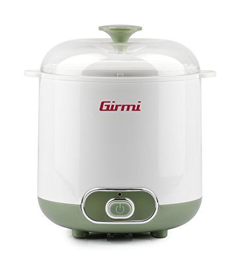 Girmi Yg02, Yogurtiera Elettrica Con Accessori Per Yogurt Greco, Capacità Totale 1,5 Litri, 2 Contenitori Per Utilizzo Continuo, Bianvo/Verde