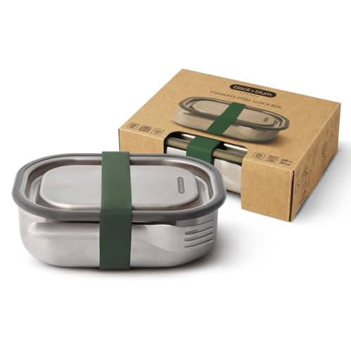 Black + Blum | Leak-Proof Oven Safe Plastic Free Meal Prep Lunch Food Container, Olive, 600Ml / 20Fl Oz Box, 600 Milliliters, Acciaio Inossidabile, Ar