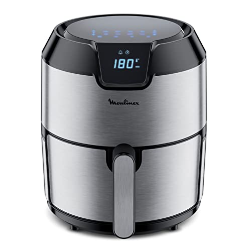 Moulinex Easy Fry Deluxe, Friggitrice Ad Aria Per Preparazioni Sane, Acciaio Inox, Raffreddamento Ad Aria Calda, 4.2L Design Compatto, Regolazione Del