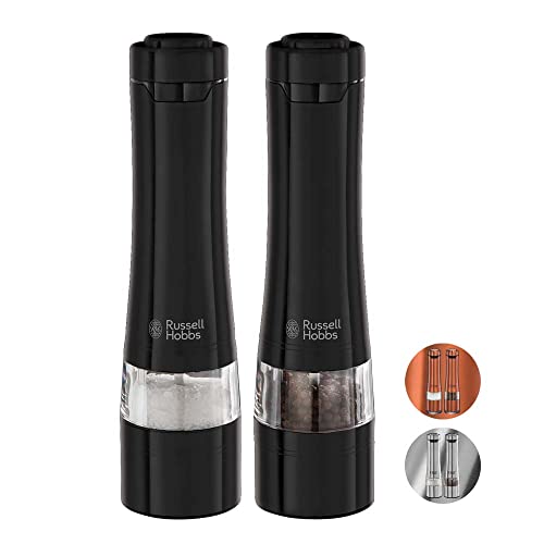 Russell Hobbs Macina Pepe, Macina Sale E Pepe Elettrico, Ceramica, Macina Da Fino A Grossolano, Illuminazione Led Alla Base, 2 Coperchi, A Batteria, N