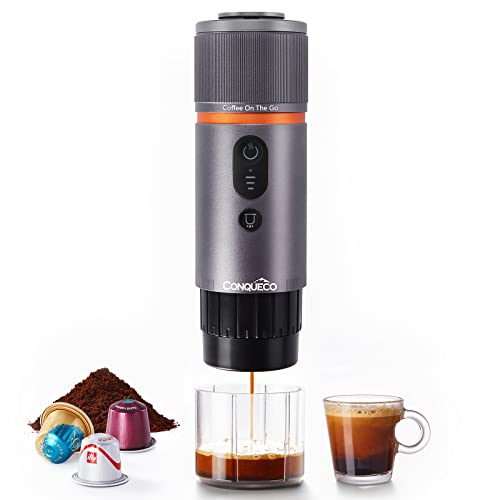 Conqueco Macchina Da Caffè Espresso Portatile - Caffettiera Elettrica Da Viaggio Con Batteria - Per 12V Auto E Camion E Campeggio - Compatibile Con La