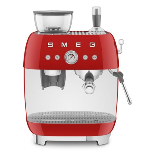 Smeg, Macchina Da Caffè Espresso Manuale Egf03Rdeu, Con Macinacaffè Integrato, Thermoblock, 4 Livelli Di Temperatura, Lancia A Vapore E Manometro, Ser