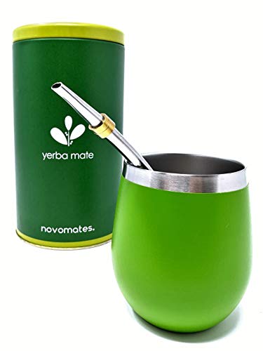 Novomates Kit Mate Argentino E Contenitore Yerba - Tazza A Doppia Parete In Acciaio Inox Con 1 Cannuccia - Yerba Mate Kit - Bombilla Mate Argentino -