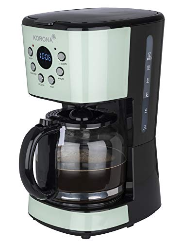 Korona 10665 Caffettiera Retrò | Menta | 1,5 Litri| Caffettiera Con Filtro | Display Lcd | Temporizzatore | Compreso Il Filtro Permanente
