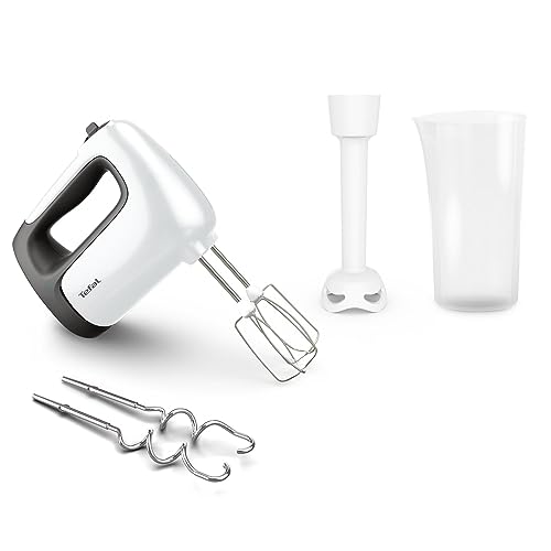 Tefal Ht4611 Prep'Mix+ Frullatore Manuale | 500 Watt | Pulsante Scorrevole A 5 Velocità + Turbo | Accessori Inclusi: 2 Frusta/2 Ganci Per Impastare/Fr
