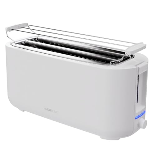 Tostapane Clatronic® 4 Fette | Tostapane A Fessura Lunga Con Funzione Di Scongelamento/Riscaldamento/Arresto Rapido|Con Attacco Per Panini | Bianco | 