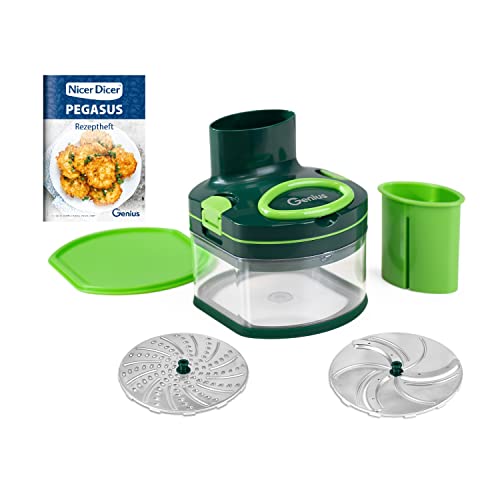 Genius Nicer Dicer Pegasus - Tritatutto Per Verdure, 10 Pezzi, Coperchio A Mano, A Basso Sforzo, Per Lavori Veloci E Sicuri, Grattugiare Finemente E T
