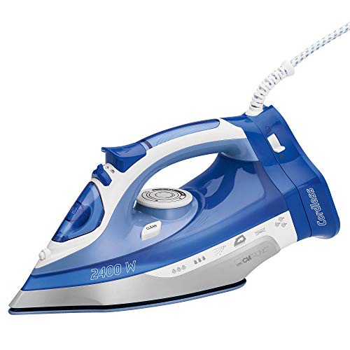 Clatronic Blau Ferro Da Stiro Centrale A Vapore Con 7 Funzioni E Suola Speciale In Acciaio Inossidabile-Db 3706, 2400 W, Ceramica Antigraffio Con Ecce