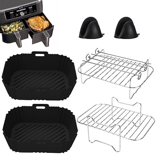 Accessori Per Friggitrice Ad Aria, Set Di 6 Con Teglie Per Friggitrice Ad Aria In Silicone, Kit Friggitrice Ad Aria Per Ninja Af300Eu 7,6L, Af400Eu 9,