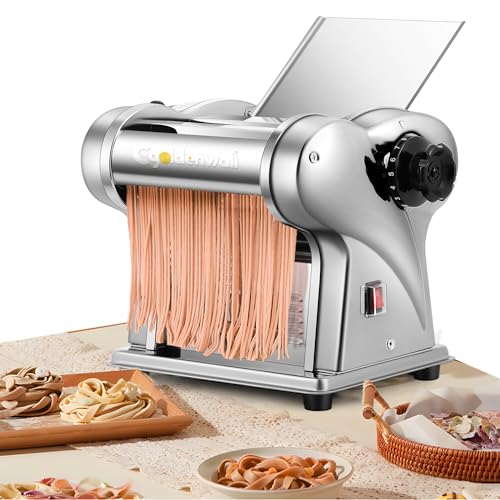 Cgoldenwall Elettrica Macchina Per Pasta Fresca Sfogliatrice In Acciaio Inox Con 2 Lame Da 1.5Mm Rotonde, 4Mm Piatte, 6 Impostazioni Di Spessore Regol