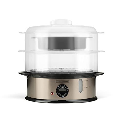 Black + Decker Bxst800E - Vaporiera, 800W, Capacità 6,5L, 2 Vassoi Impilabili, Senza Bpa, Accessori, Facile Da Pulire, Smontabile, Timer