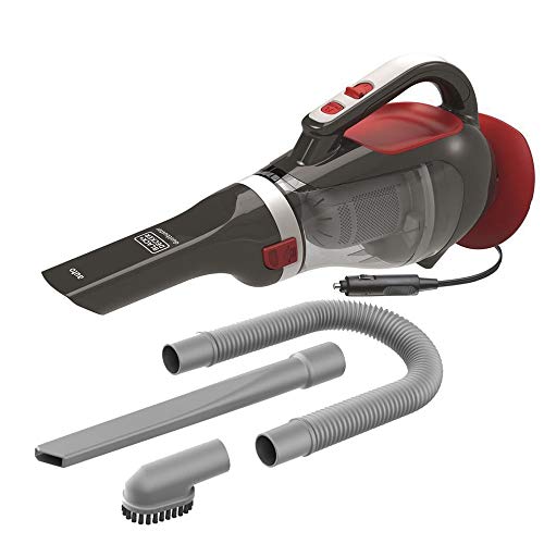 Black+Decker Adv1200-Xj Aspirapolvere Auto Con Bocchetta Flessibile Ed Estensibile Integrata, Capacità 610 Ml, Grigio Rosso, 27 X 23 X 20 Cm, 1.3 Kg