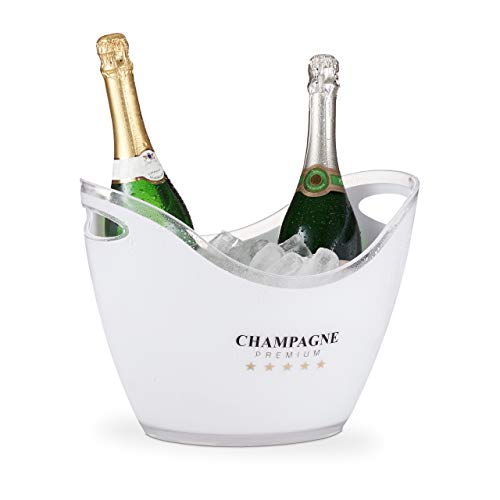 Relaxdays Secchio Per Il Ghiaccio, Champagne Premium, 6L Di Volume, Portaghiaccio, Cestello, 25,5 X 34,5 X 26 Cm, Bianco