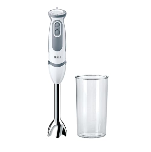 Braun Minipimer Multiquick 5 Vario Mq5200 Frullatore Ad Immersione, Impugnatura Ergonomica, 600 Ml, 1000W, Bianco/Grigio