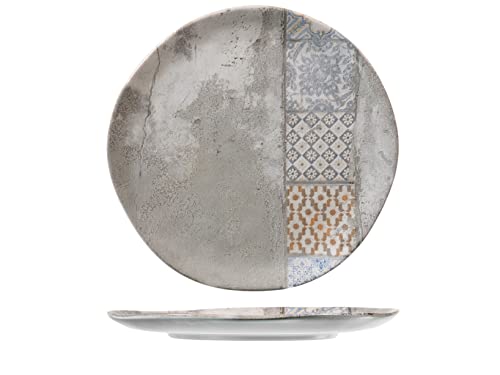 H&H Set 12 Piatti Piani Malaga In Stoneware Decorato Cm 26