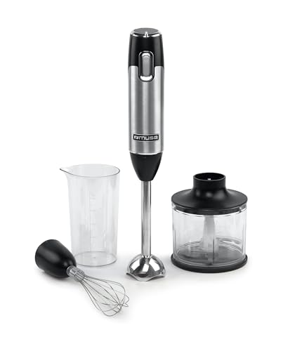 Muse Ms-05 Hb Handblender Muse, Potenza 600 W, Miscelatore In Acciaio Inox, Velocità Variabile, Con Tazza E Tritatutto, Facile Da Pulire, Utensile Da
