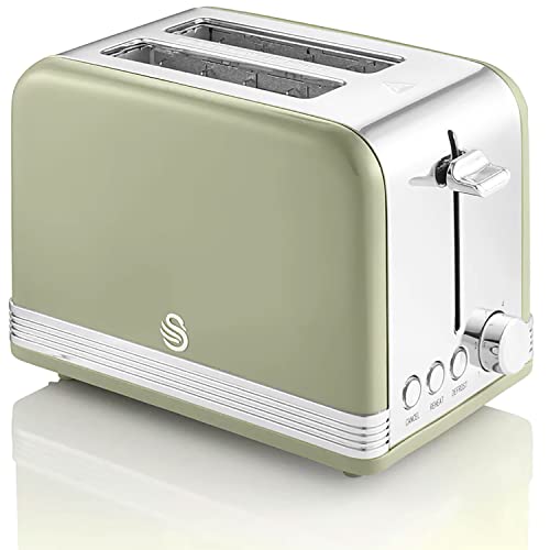 Swan Retro St19010Gneu Tostapane A Fessura Larga 2 Fette, Design Vintage, 3 Funzioni: Scongelamento, Riscaldamento, Annullamento, 6 Regolatore Del Liv