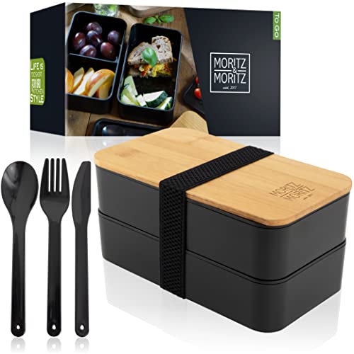 Moritz & Moritz Bento Box Nero - Lunch Box Da Porta Pranzo Perfetta Per Adulti E Bambini - Portapranzo Con Posate - Lunchbox Con Scomparti Ideale Per