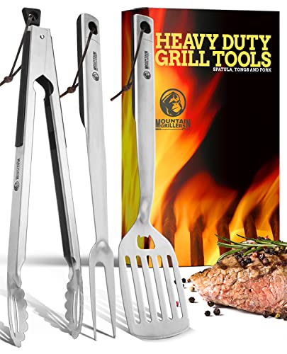 Mountain Grillers 3 Strumenti Per Barbecue - Set Di Utensili Per Barbecue In Acciaio Inossidabile Resistente Con Pinze, Spatola E Forchetta Per Carne