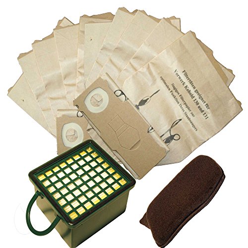 10 Sacchetti Per Aspirapolvere + Set Di Filtri Adatti Per Vorwerk Vk 130 Vk131 Vk131 Sc Con Eb 350 O Eb 351