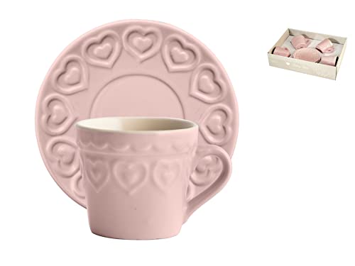 H&H Set 4 Tazze Caff Fairylove Colore Rosa Con Piatto Cc165