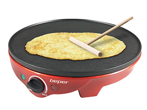 Beper Bt.700Y Crepiera Elettrica, 1300 W, Plastica, Alluminio Pressofuso, Rinvestimento Antiaderente, Rosso/Nero