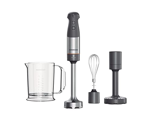 Kenwood Triblade Xl Hbm60.007Gy Frullatore Ad Immersione, Mixer, Asta In Acciaio Removibile, Dotato Di Frusta A Filo, Schiacciaverdure E Bicchiere Gra