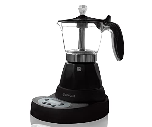 Behome Caffettiera Elettrica Programmabile Moka Elettrica 3 Tazze Con Timer, Caffè Caldo Per 30 Minuti, Alluminio Nera (Con Timer)