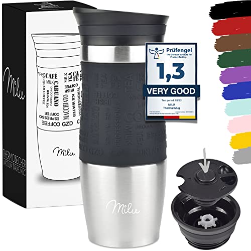 Milu Tazza Termica Da Viaggio Per Caffè 370Ml 450Ml - 100% A Prova Di Perdite - Isolata Tazza Di Caffè E Tè Da Portare Via Tazza Termica Da Bere In Ac
