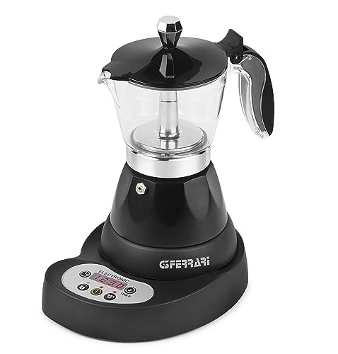 G3 Ferrari Risveglio Espresso G10045 Moka Elettrica Programmabile, 400 W, 3 Cups, Display Led, Controllo Elettronico, Alluminio, Nero