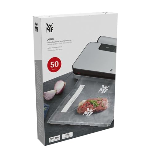 Wmf Lono - Sacchetti Sottovuoto Per Macchina Sottovuoto, 50 Pezzi, 20 X 30 Cm, A 4 Strati, Lato Strutturato/Liscio, Senza Bpa, Trasparente