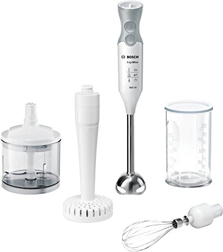 Bosch Ergomixx Hand Blender - Frullatore A Immersione Portatile, 600 W, 12 Velocità, Lama A 4 Ali, Bicchiere Graduato, Mini Tritatutto, Accessorio Per