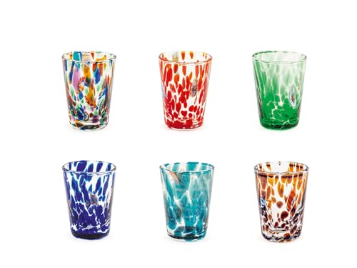 H&H Set 6 Bicchieri Veneziano In Vetro, Multicolore, Cl 5
