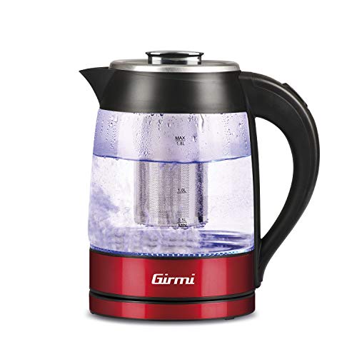 Girmi Bl50 Bollitore E Tisaniera In Vetro, 2200W, 1,8 Litri, Filtro Anticalcare, Filtro Inox, Rosso